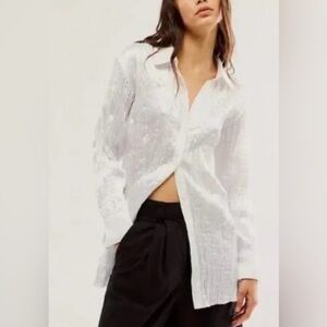 Free People | Lydia Textured Pleated Button-Up Shirt | Blouse | NWT